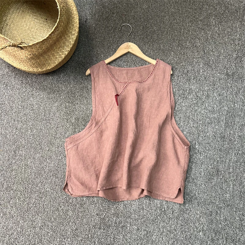 文艺亚麻手工线流苏圆领百搭叠穿女背心马甲春夏新宽松休闲女坎肩