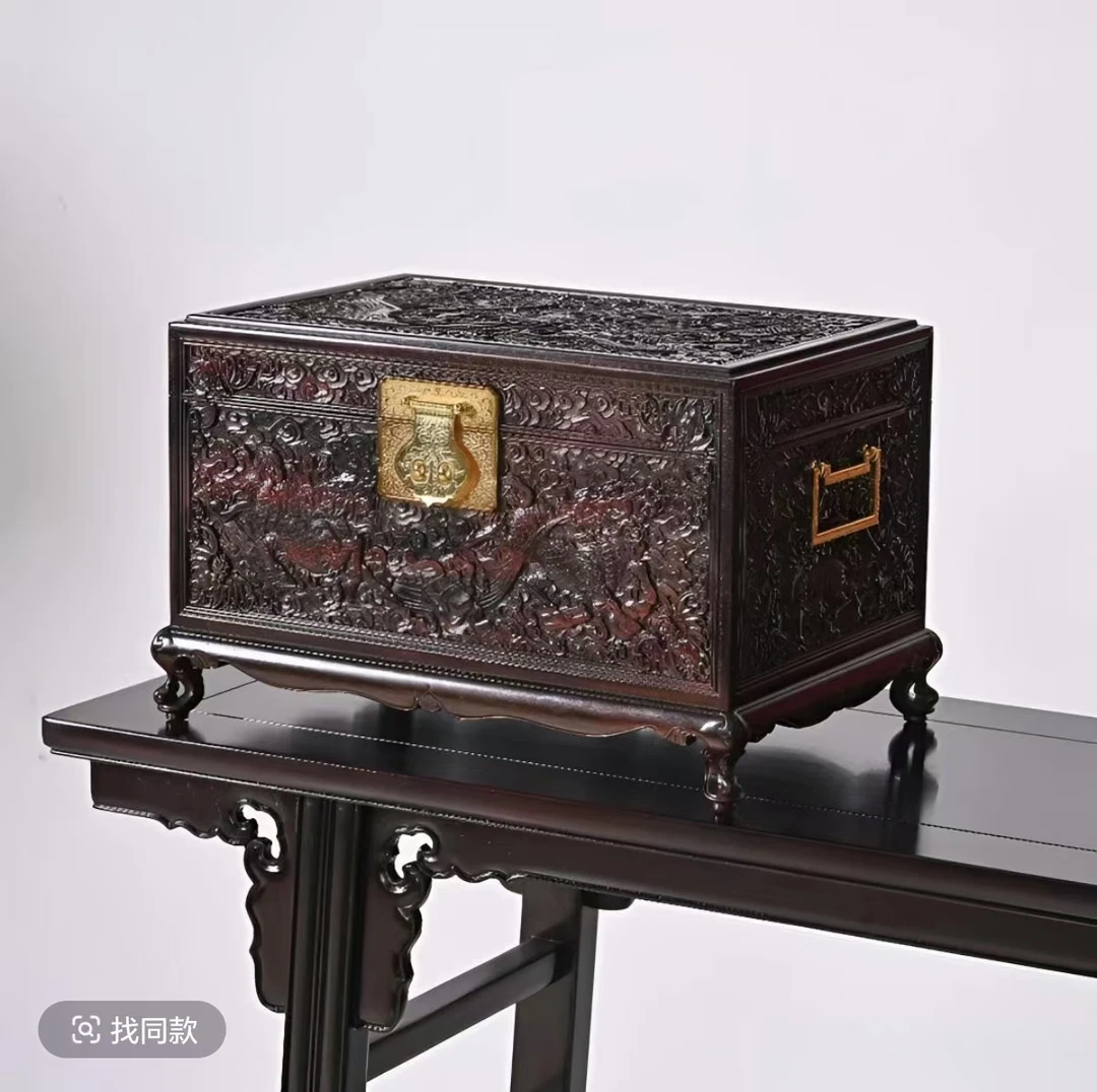 仙匠 大红酸枝精雕龙凤呈祥百宝箱 45*30*28cm