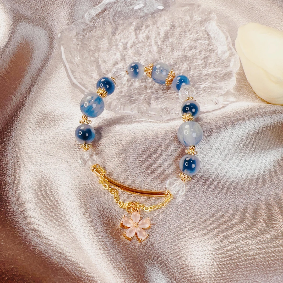 冰蓝糖心百搭蓝月光女神手串带生长纹冰裂纹棉絮多样性发介意勿拍