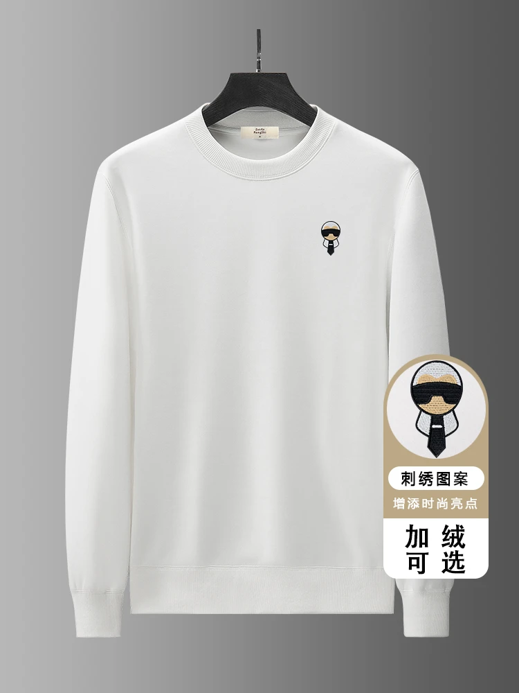 欧洲站卫衣男高端轻奢潮牌老佛爷刺绣时尚休闲圆领套头加绒打底衫