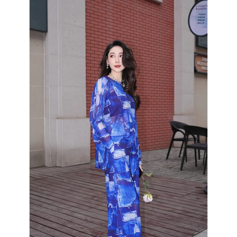 HZHJ原创设计师款蓝格套装裤显瘦高级凉鞋洋气奢1596时尚休闲