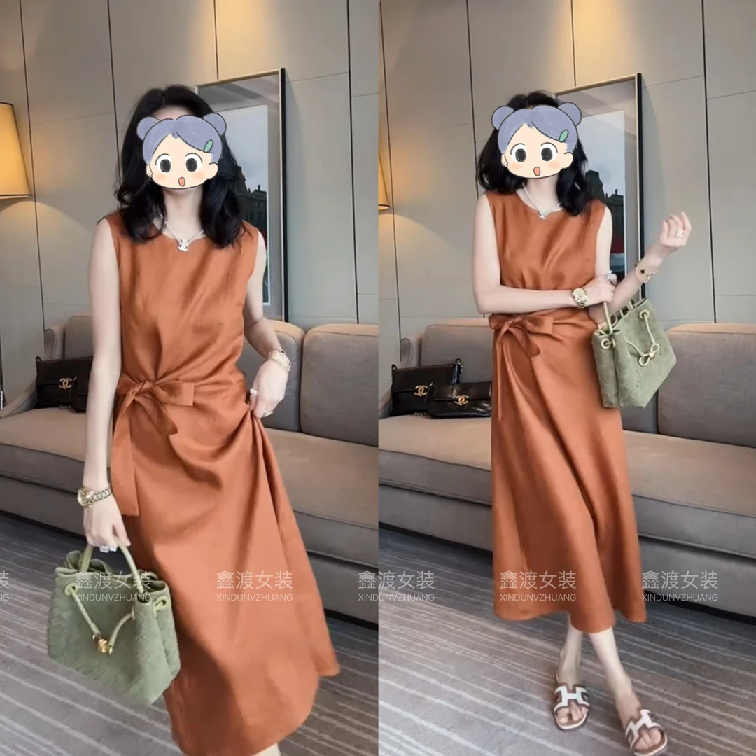 2025春夏新款时尚显瘦气质女士网红洋气连衣裙百搭款D6909