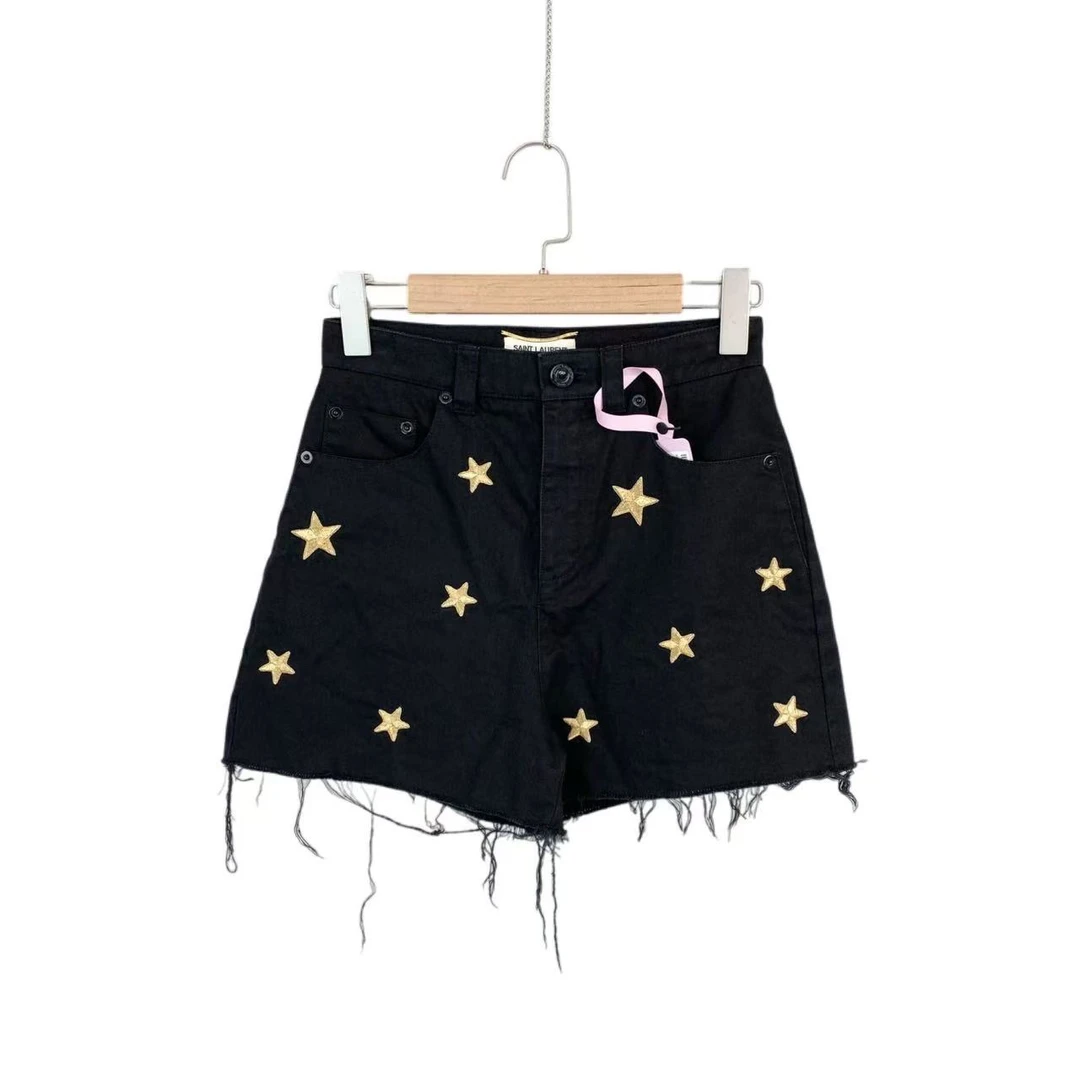 99新 YSL/圣罗兰 aa3168 棉 星星刺绣牛仔短裤 F34码