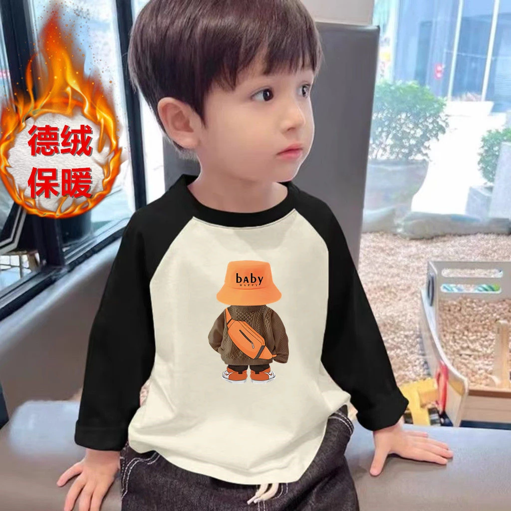 儿童双面德绒打底衫男女童秋冬新款韩版保暖加厚长袖宝宝撞色上衣