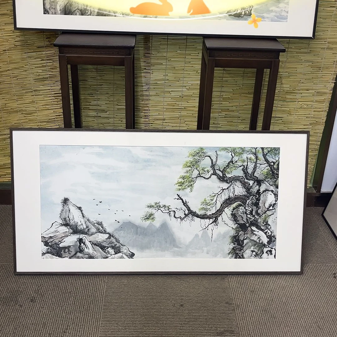 国画手绘国画，精品山水，带框