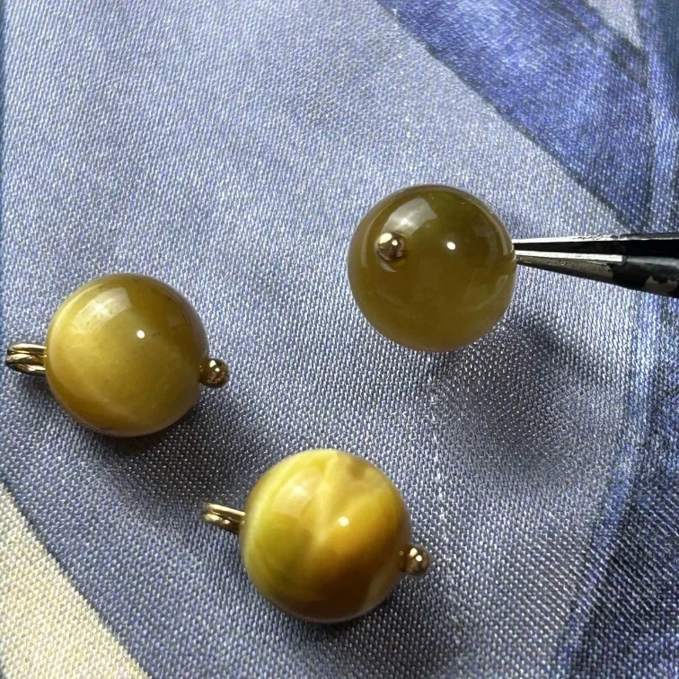 10mm12mm浅黄色虎眼纽扣新中式国风玉石纽扣马甲旗袍衬衫大衣扣子