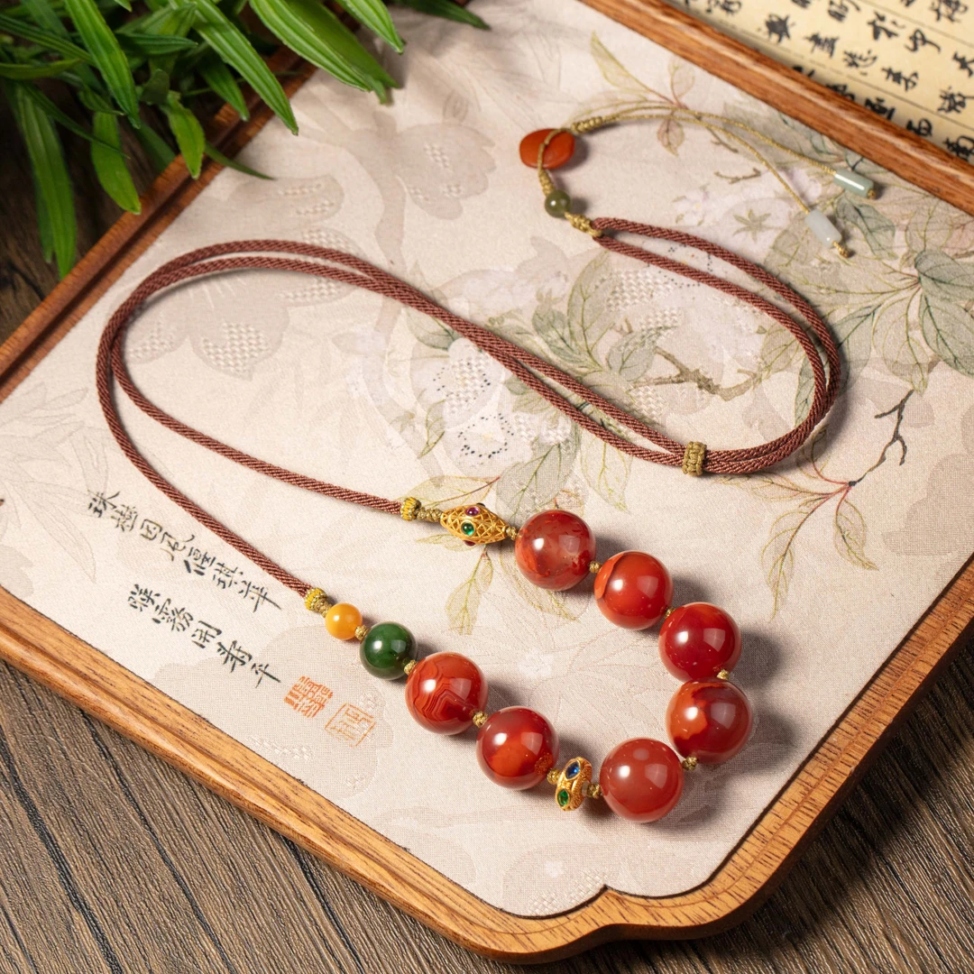 南红玛瑙火焰纹项链多样性发一约42mm#B1591878