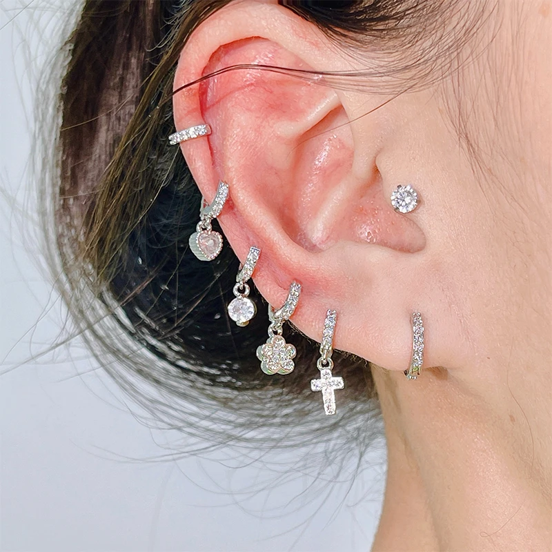 合金锆石耳饰 闪钻吊坠边缘耳洞耳圈闪闪耳骨环肉边耳扣韩国新款