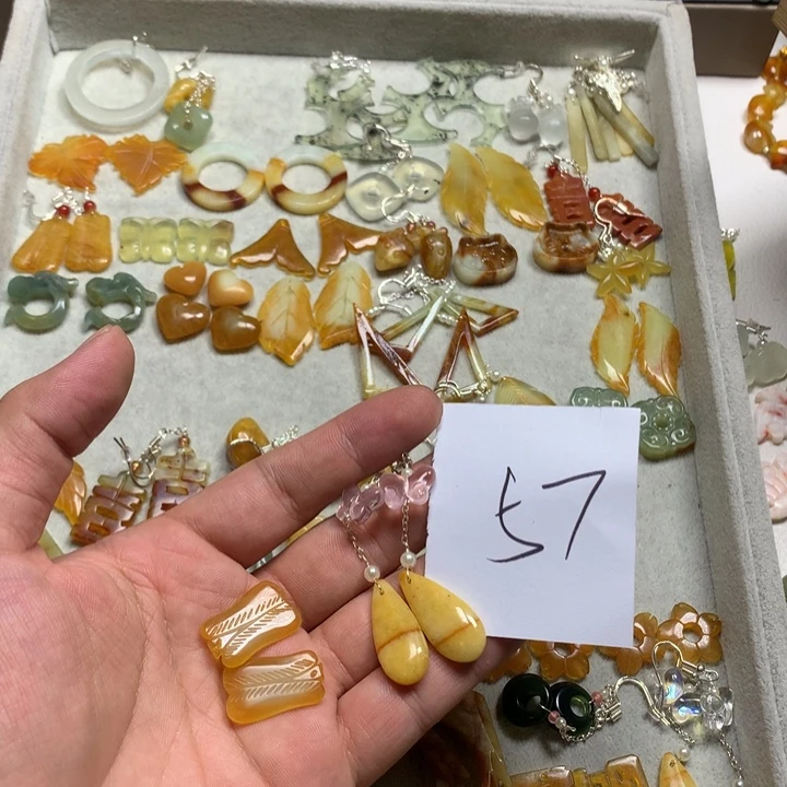 野***)蛇纹石玉合金发夹