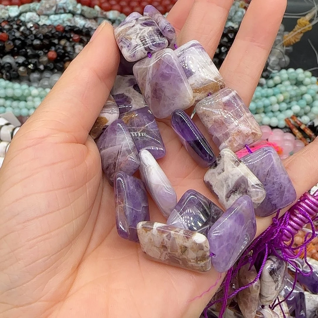 玛瑙/玉髓合金珠宝半成品梦幻紫水晶牌子15-20mm一条