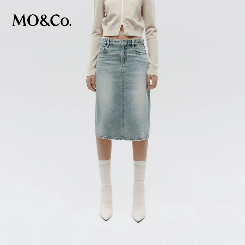 【赵老板专属】MOCO牛仔裙夏可拆卸细带中低腰开叉半身裙MBD3SKT011