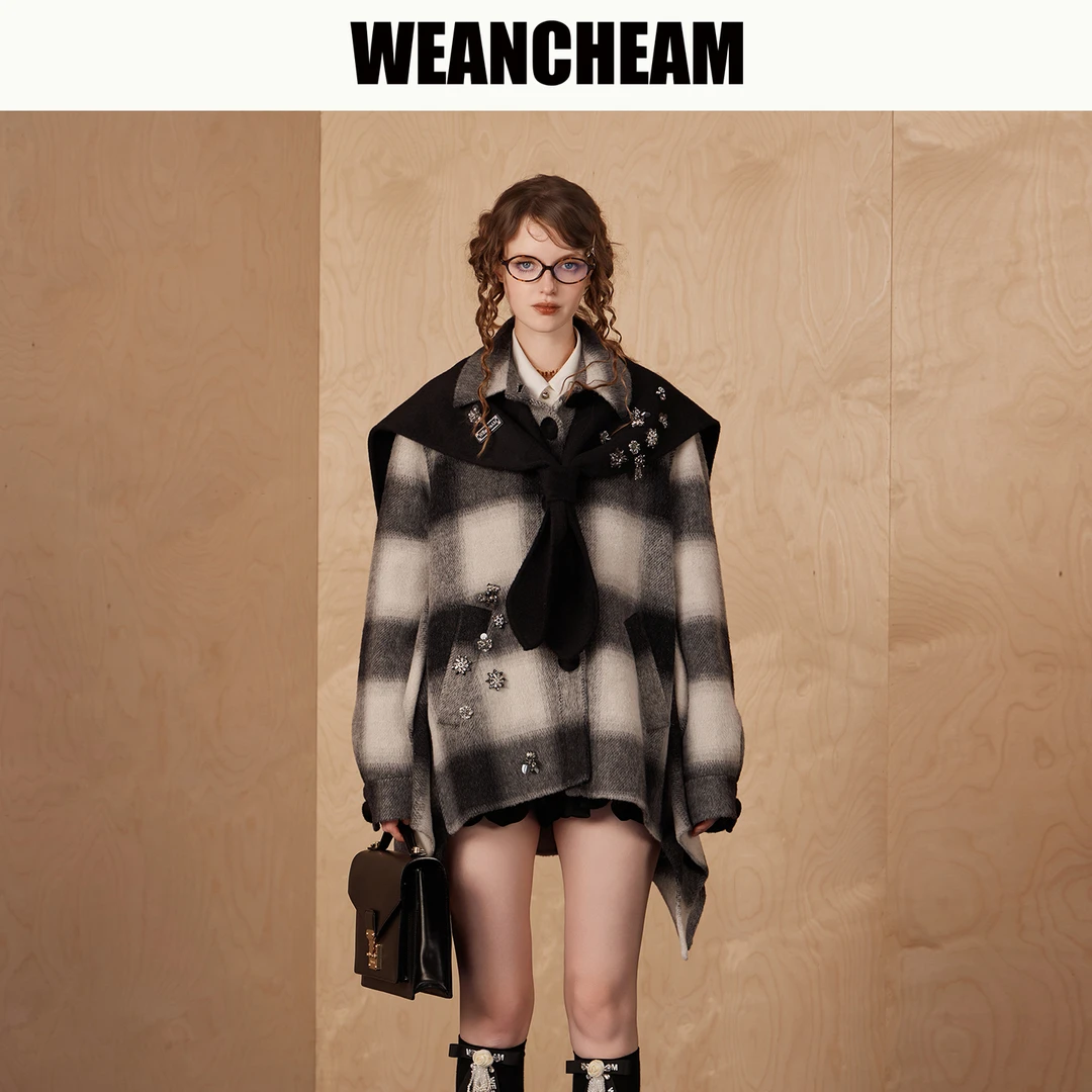 WEANCHEAM未未姆琥珀流光秋冬女装可拆海军领双面尼大衣W16QDT031