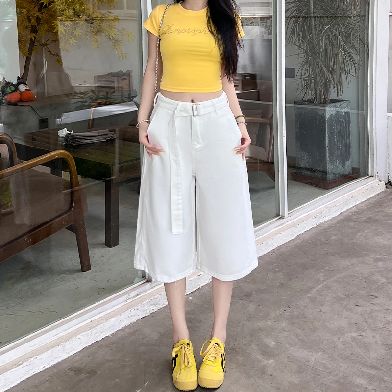 白色阔腿牛仔裤女夏季2025新款百搭高腰宽松显瘦小个子百搭直筒裤
