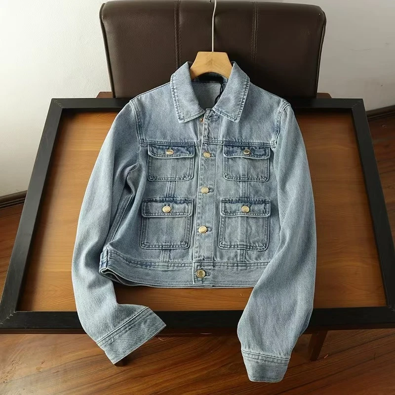 凯特丝蓓247#秋季新款时尚百搭气质修身蓝色牛仔外套女