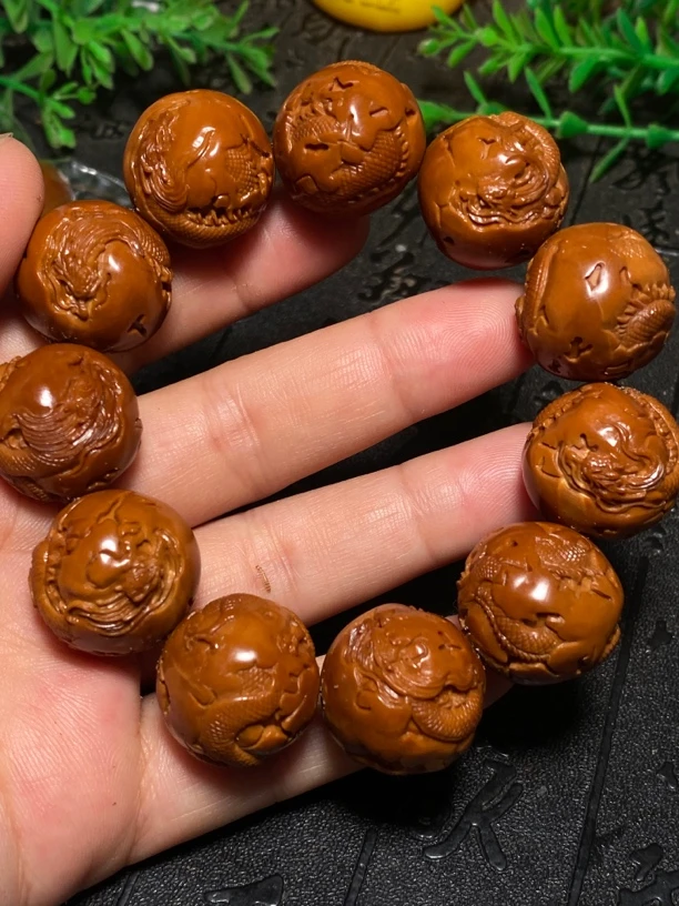 正圆2.0【腾云九龙】橄榄核雕刻文玩手串饱满圆润