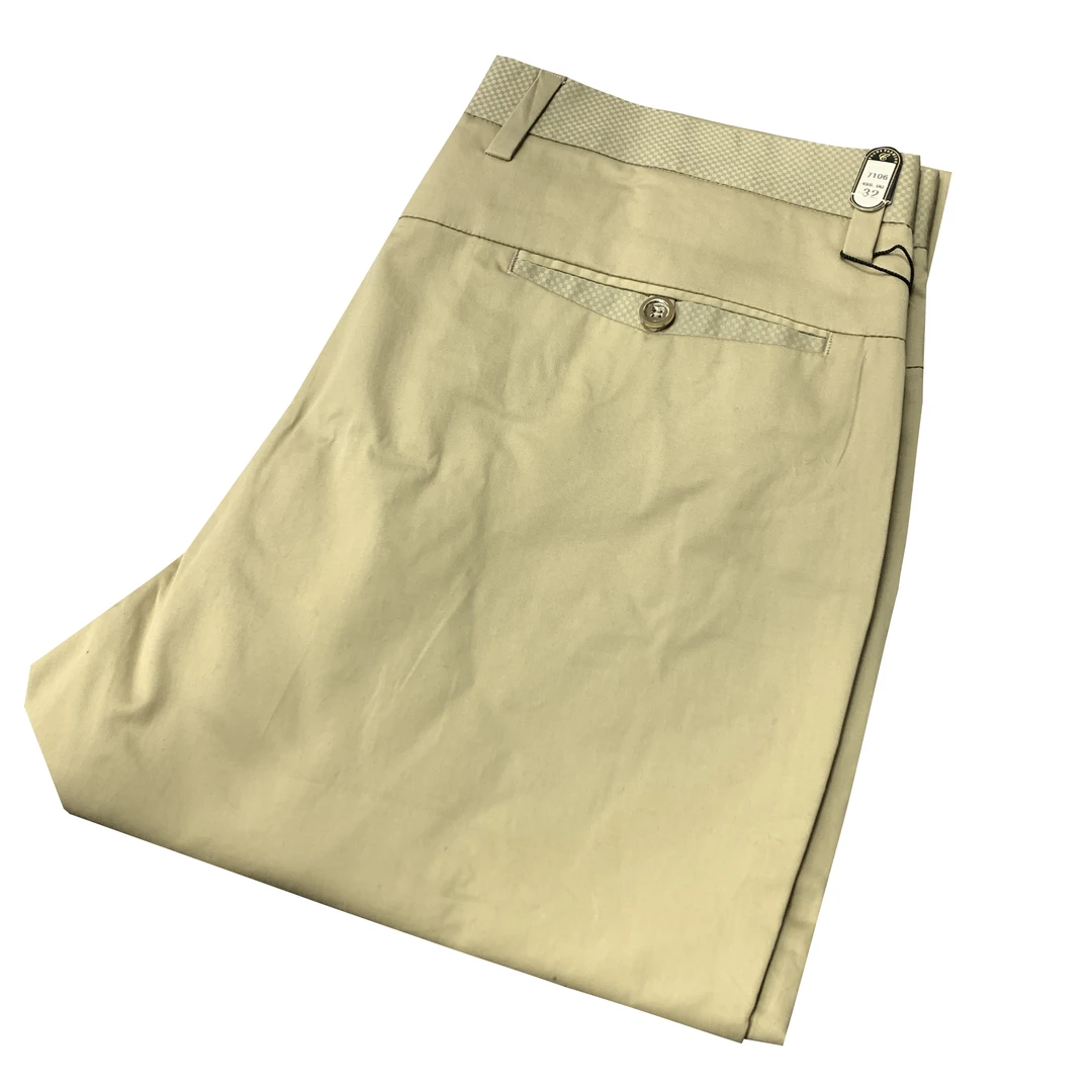 比亚-长绒棉卡其色薄款时尚纯色百搭中弹中腰直筒商务休闲裤15181