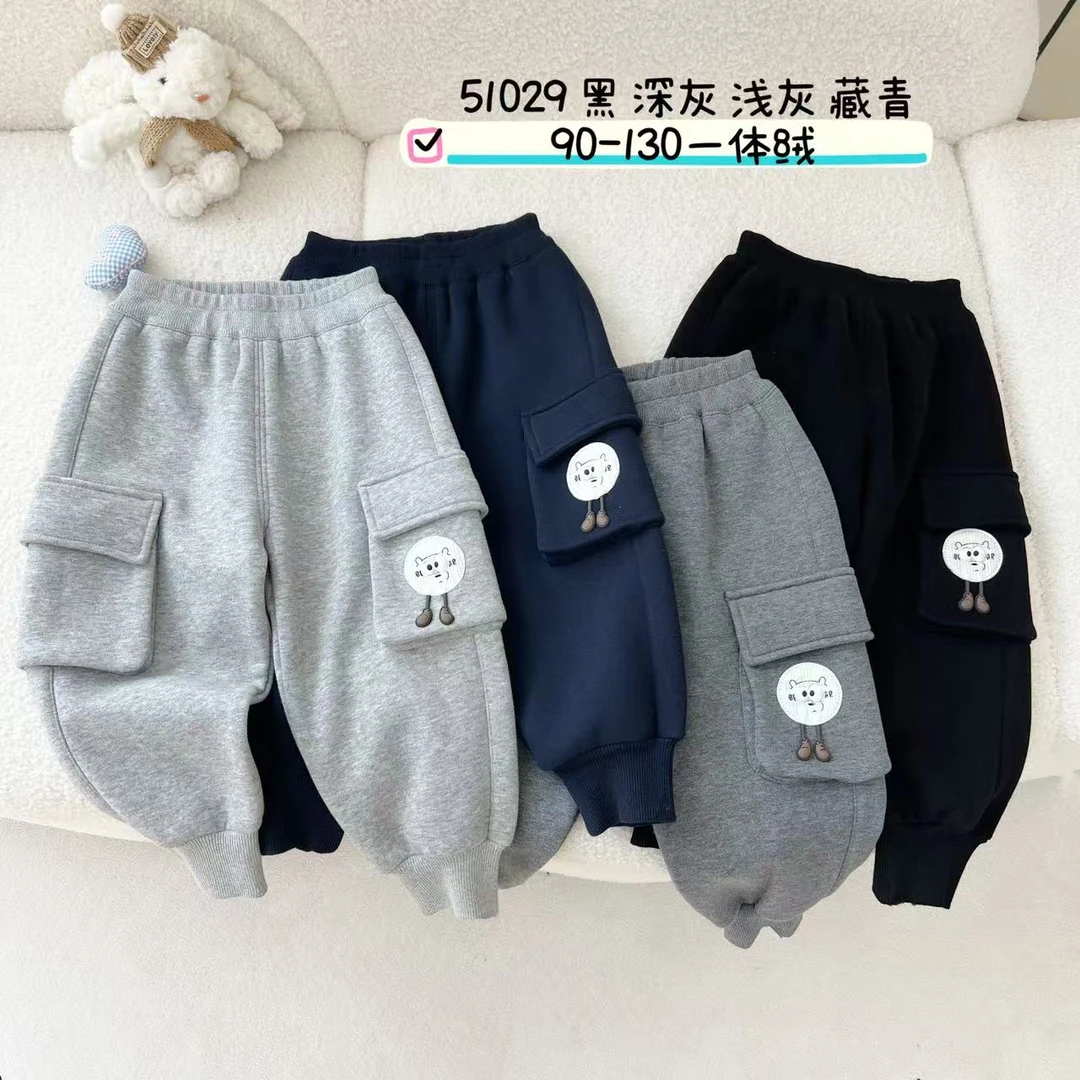 【90-130码】唐氏管小渔工装口袋一体绒休闲卫裤 TS51029