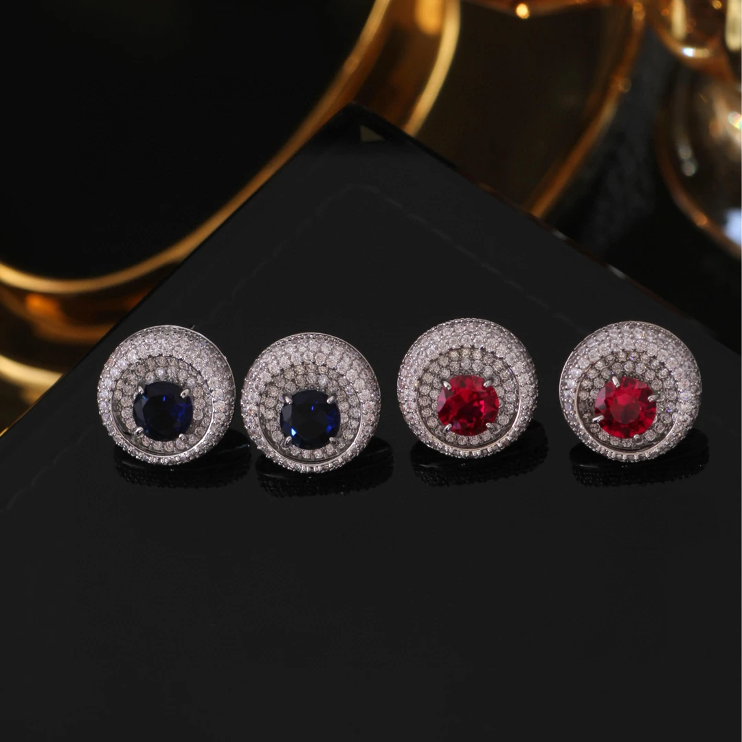 铜合金合成锆石耳饰 《货号8799》重工密镶通勤圆耳环