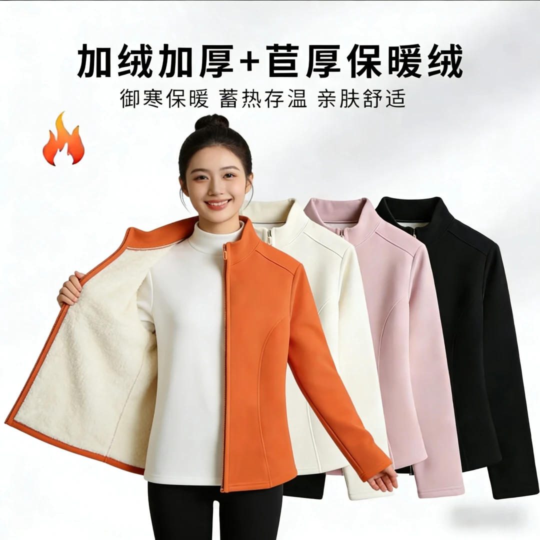 加厚羊羔绒立领修身显瘦隐形拉链鱼骨瑜伽外套秋冬保暖百搭-27