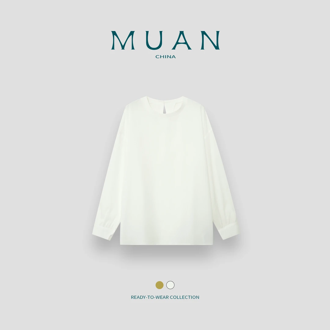 代代：《格林长袖T》定制宽松亚麻长袖百搭圆领简约上衣YJ-23957