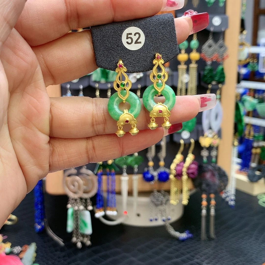 【闪购商品】翡翠耳饰银S925镶嵌快**点耳坠