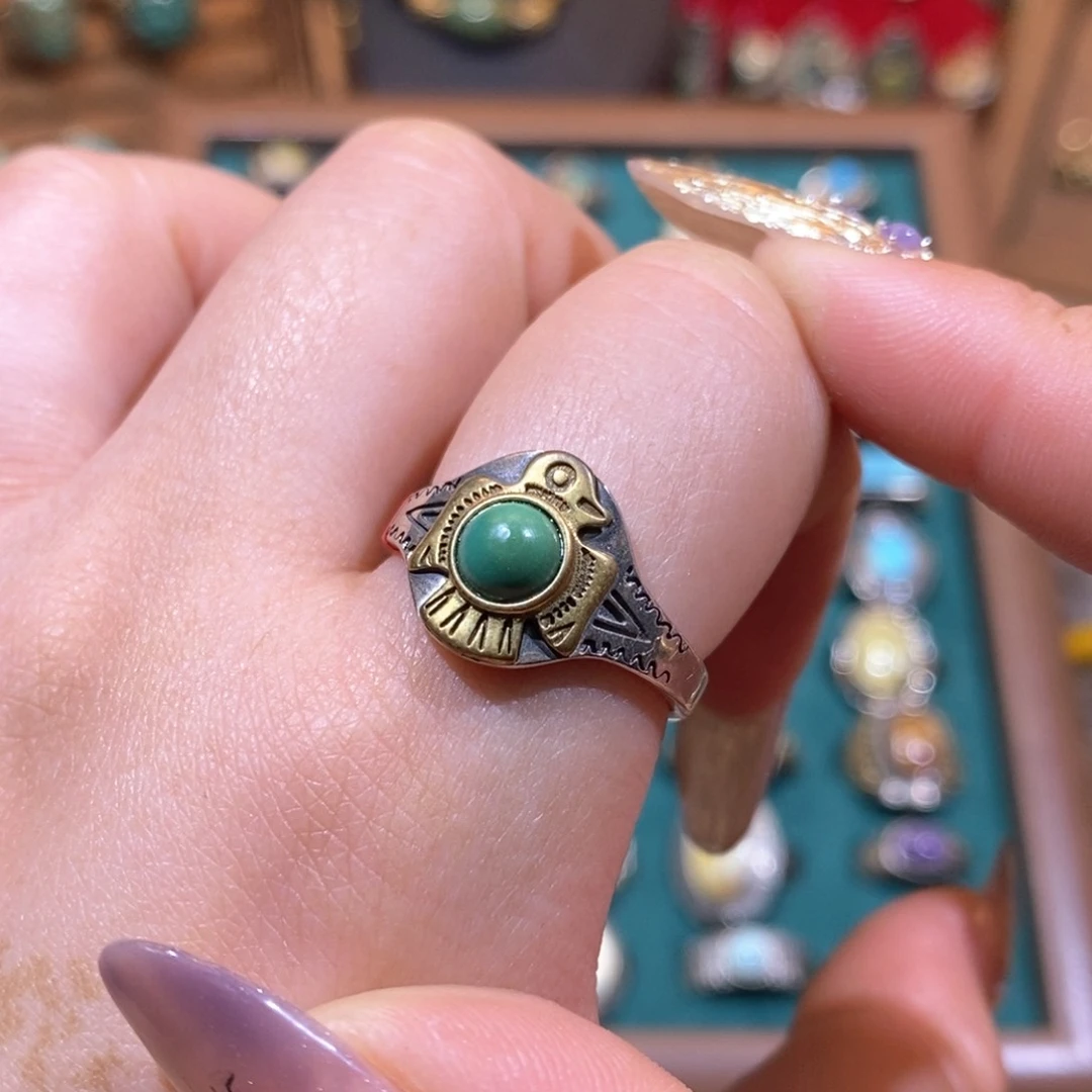 绿松石戒指银S925镶嵌桃***水戒指