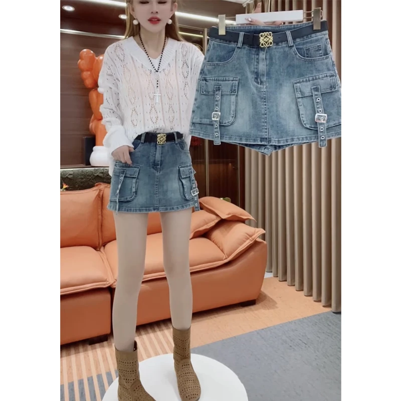 萱贝纯高腰显瘦A字重工牛仔短裤女春夏新款辣妹裤裙百搭时尚裙裤