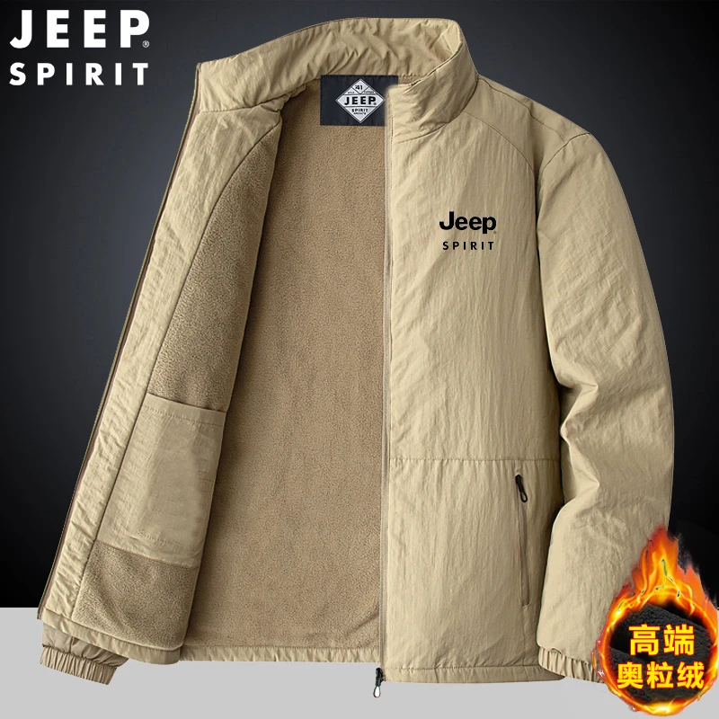 JEEPSPIRIT加绒加厚夹克外套男士2025冬新款保暖大码宽松户外男装