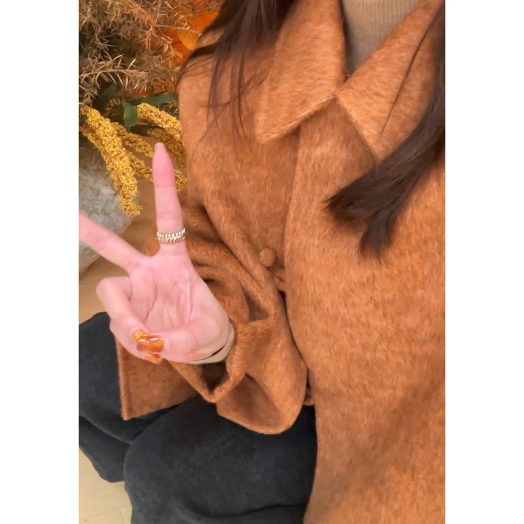 【BayaLi】2025秋冬季新品A版藏肉减龄灯笼袖双面羊毛大衣