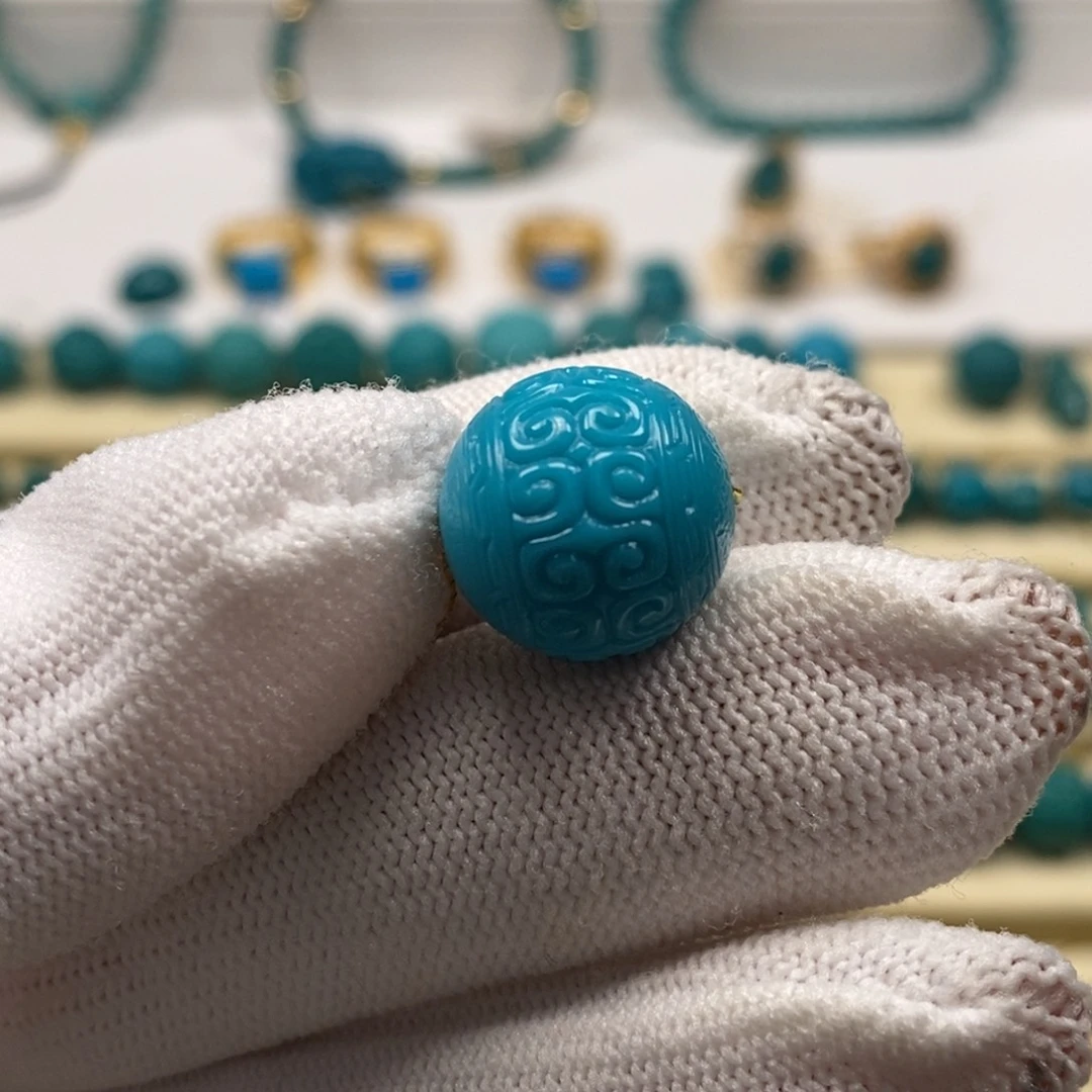 绿松石未镶嵌珠宝奇石蓝色回纹圆珠14.6mm