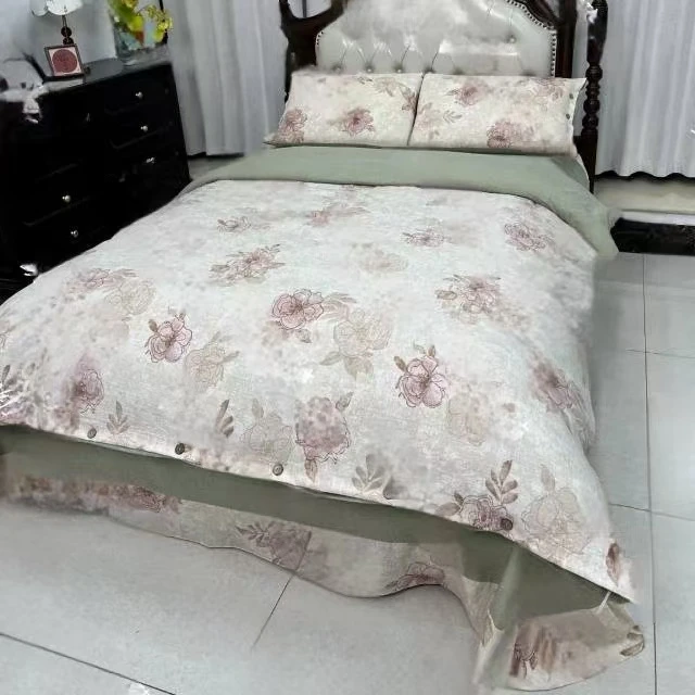 高端复古提花原柔麻亲肤棉四件套--柔粉花韵