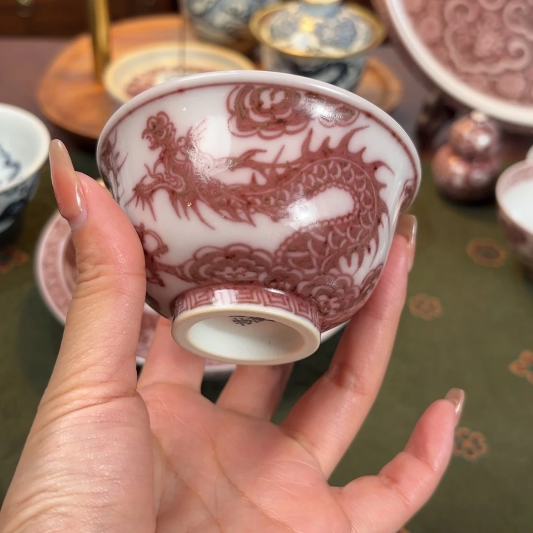 陶釉里红杯子博陵造物