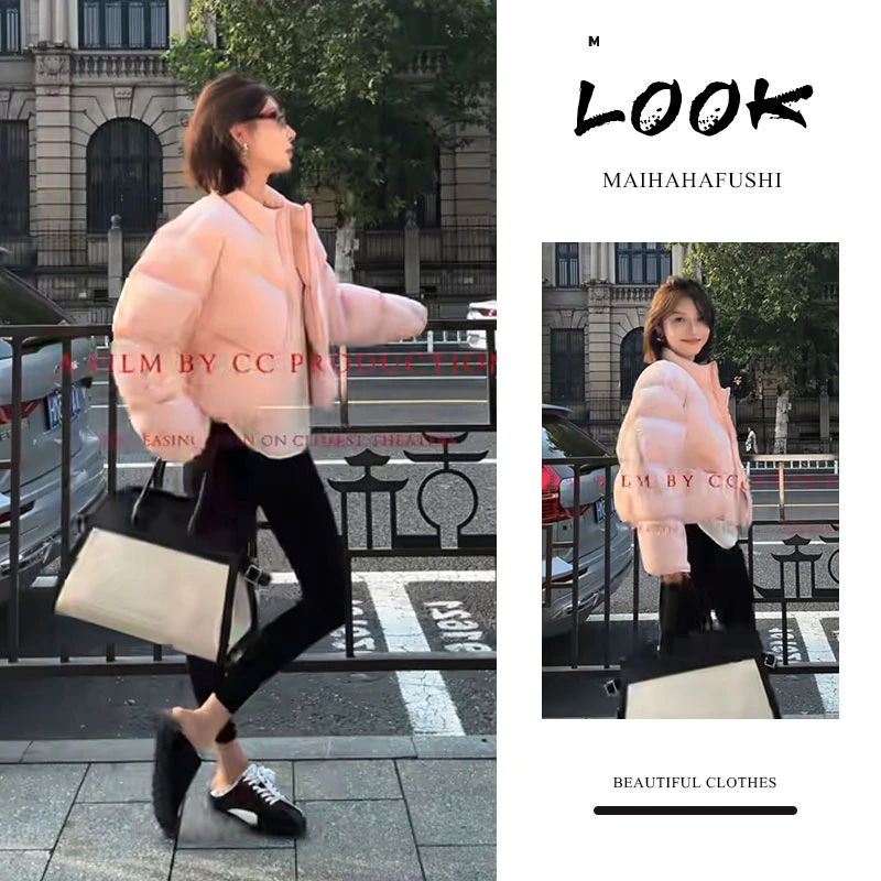 秋季一整套女装2025新款韩版短款棉服外套打底衫黑色修身裤三件套