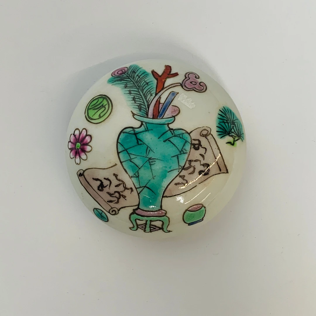 晚清粉彩花卉印泥盒ZBM24ZBM1225079