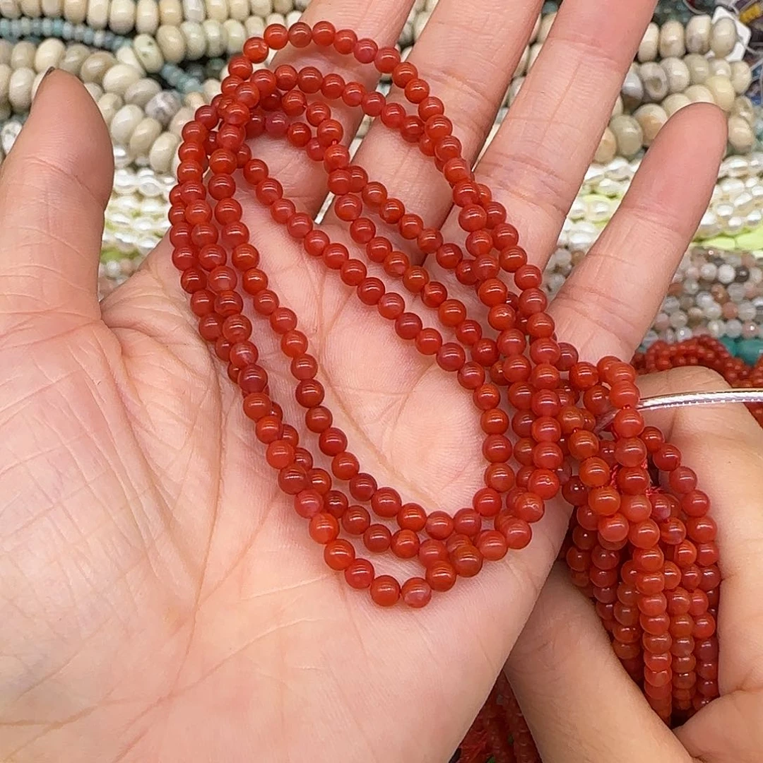玛瑙/玉髓合金珠宝半成品南红约4mm一条b03