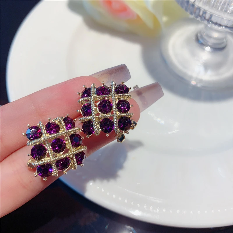 合金亚克力耳饰 耳饰新款紫色锆石方形轻奢高级感时尚耳钉小众