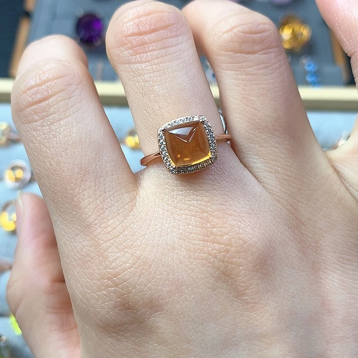 黄晶戒指银S925镶嵌无*氏天然黄水晶