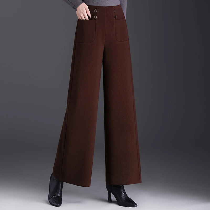 毛呢阔腿裤女秋冬款新款高腰宽松直筒裤时尚气质垂感九分休闲女裤