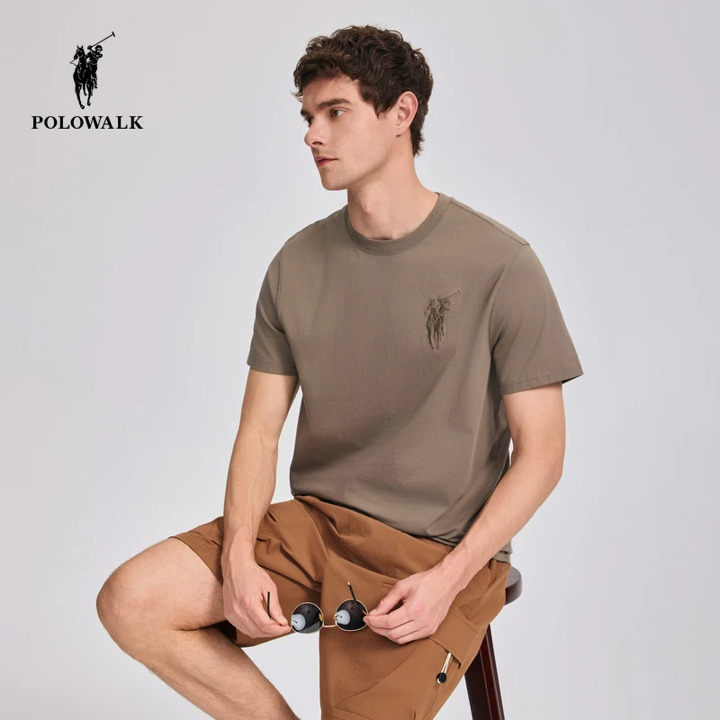 POLOWALK男装2025夏季新品日常休闲男式短袖圆V领T恤AF4W52280102