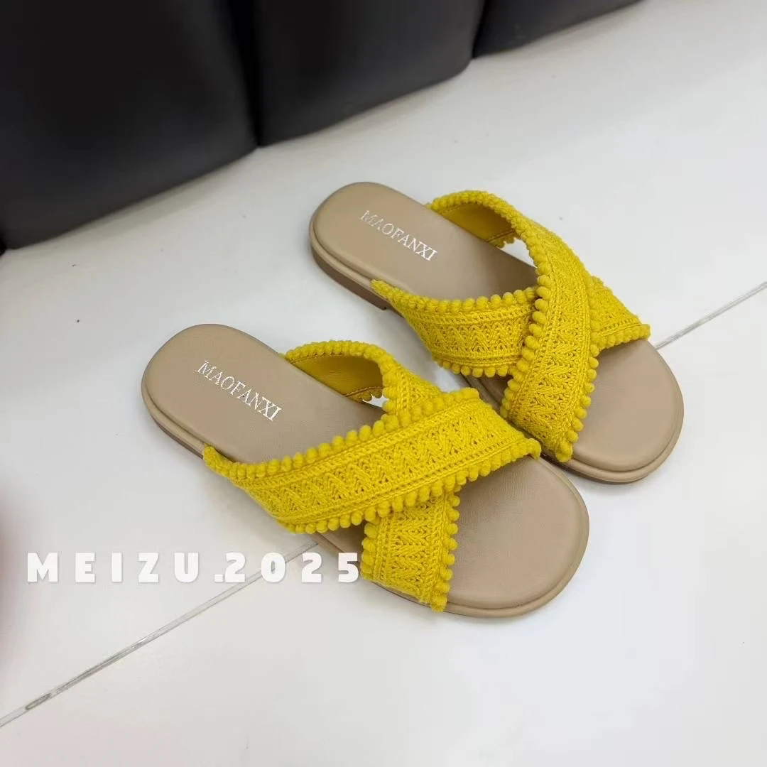 【欧货】夏季罗马风格夏季平底外穿一字拖纯色百搭沙滩鞋平跟