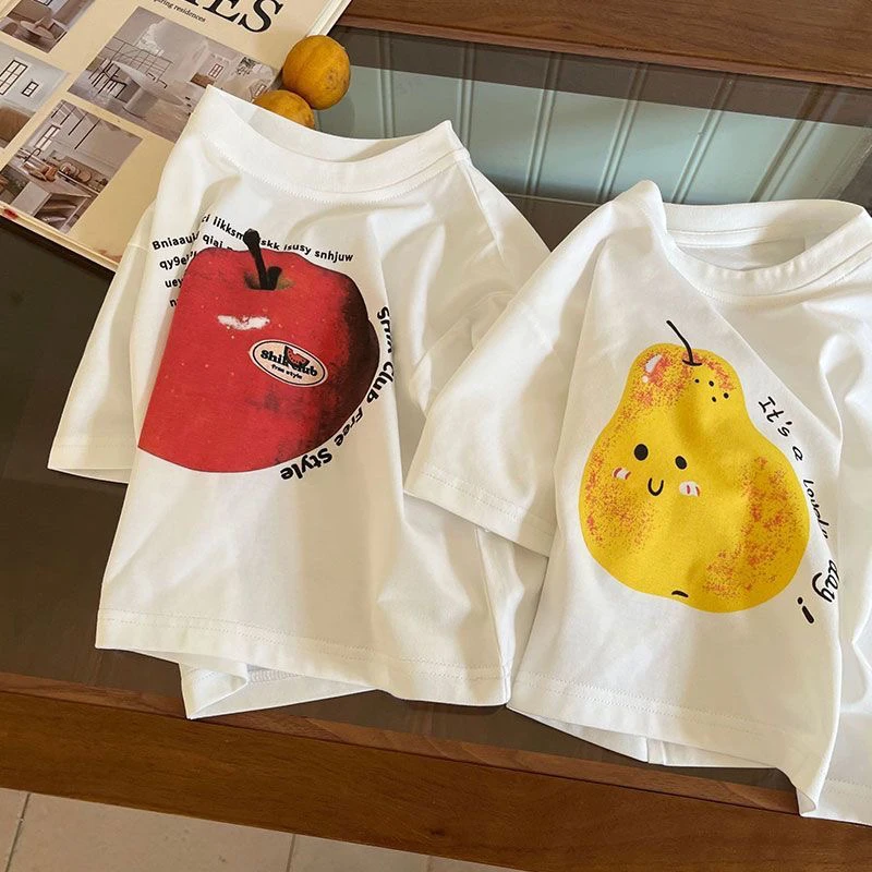 儿童装夏季纯棉短袖男童中小童宽松卡通水果印花潮流洋气宝宝T恤