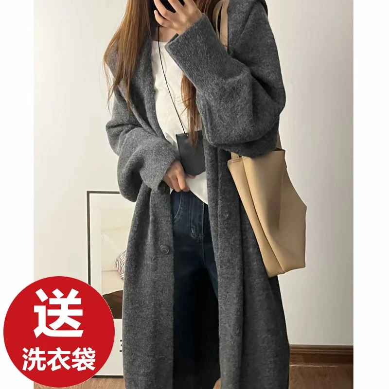 3611大巫师帽中长款女新款外搭洋气百搭韩系针织纯色显瘦