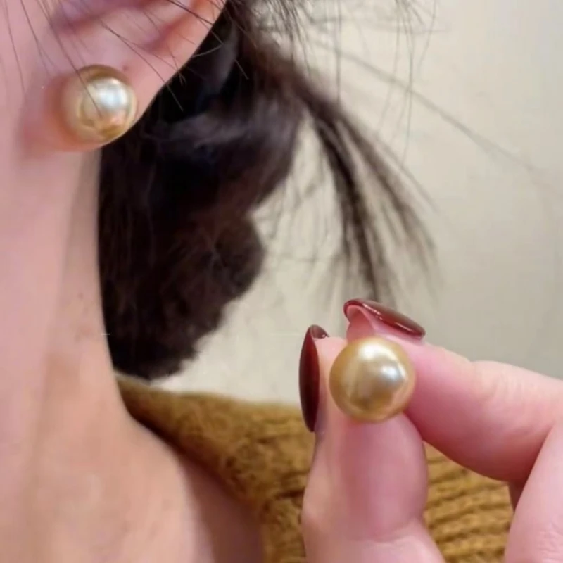 简单大方金色珍珠耳钉精致耳环女