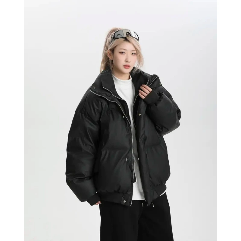 【现货假两件棉服】立领皮衣冬季保暖棉衣男女款棉服棉服加厚韩版