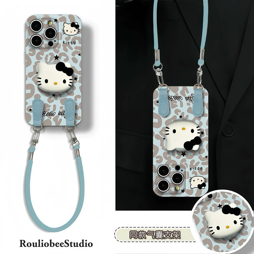 雾蓝kitty支架挂绳适用17苹果16手机壳iPhone15小米14vivoppo华为