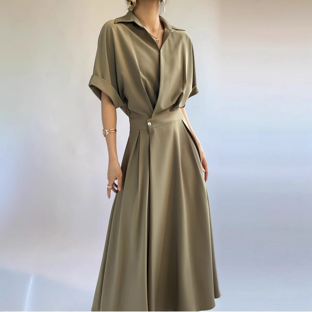 胖mm大码设计感衬衫连衣裙女夏季新款通勤气质收腰显瘦长裙200斤