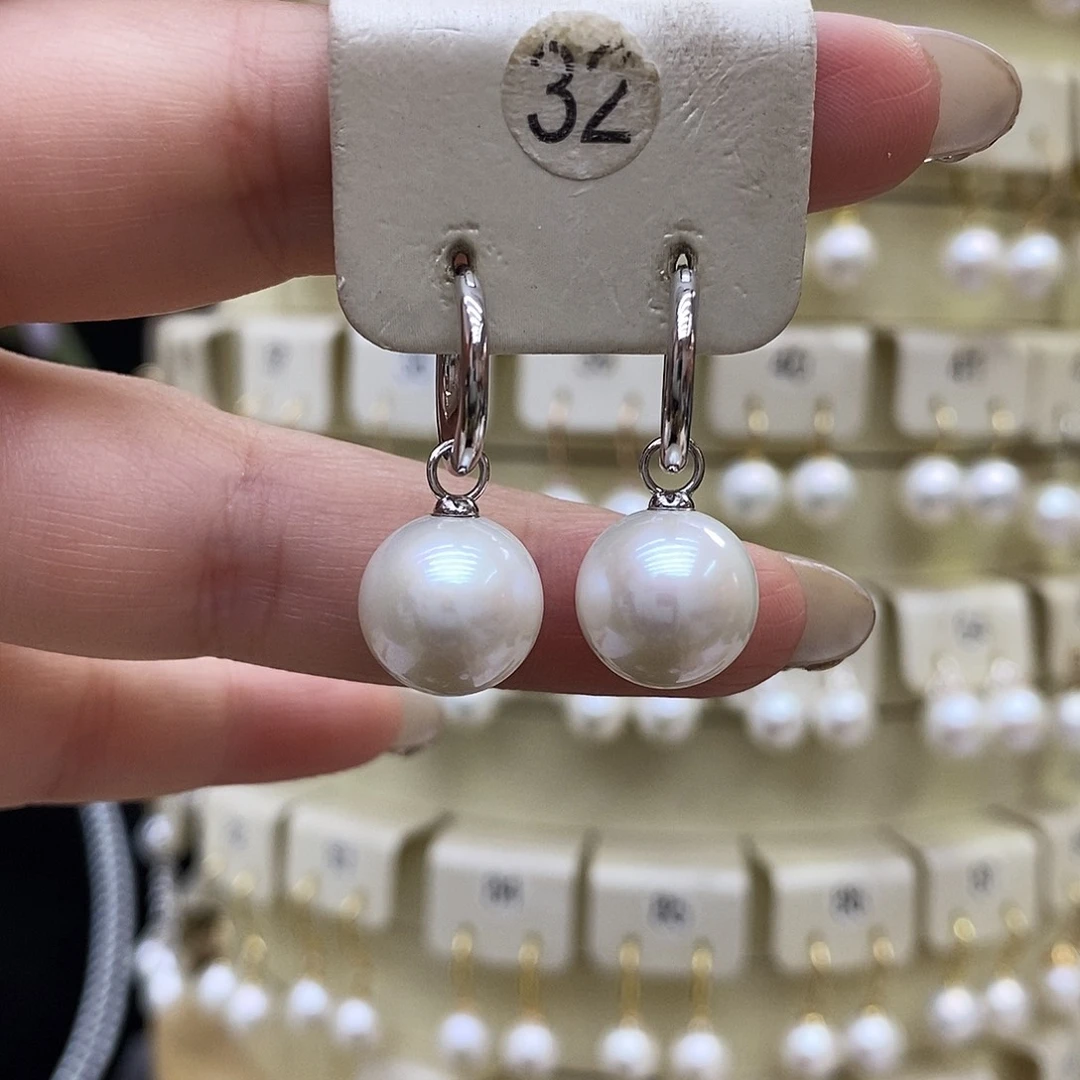 淡水珍珠银S925镶嵌耳饰