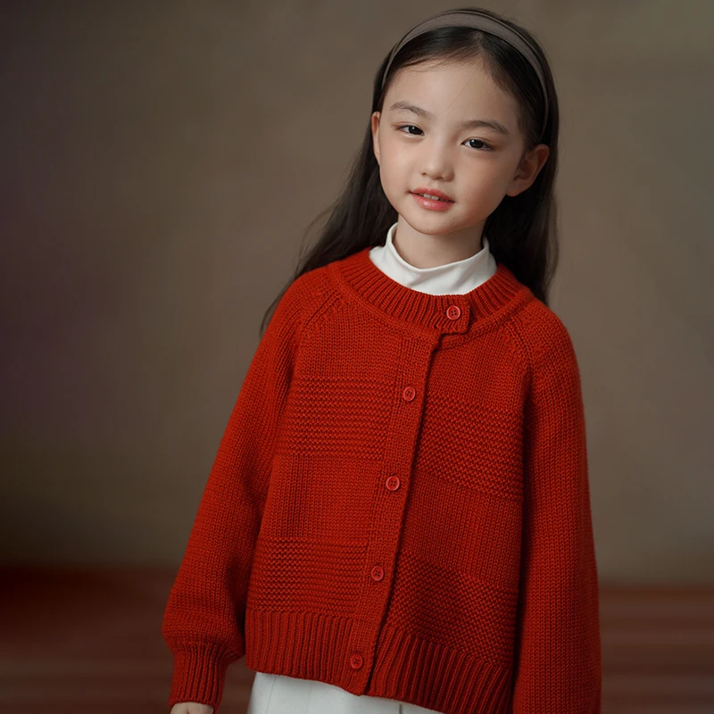 哈齿童装儿童针织衫加厚保暖毛线上衣女童红色羊毛衫女孩打底毛衣