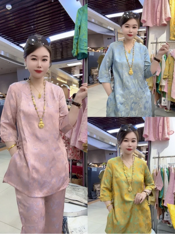 1829夏季新款渐变蝴蝶简约百搭国风女士套装新中式民族风时尚