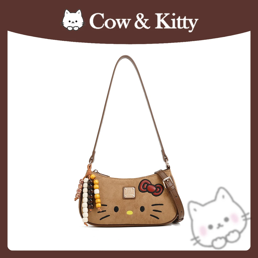 【刘叮当甄选】CowKitty/复古轻奢时尚法棍包单肩斜挎包8062棕巧喵
